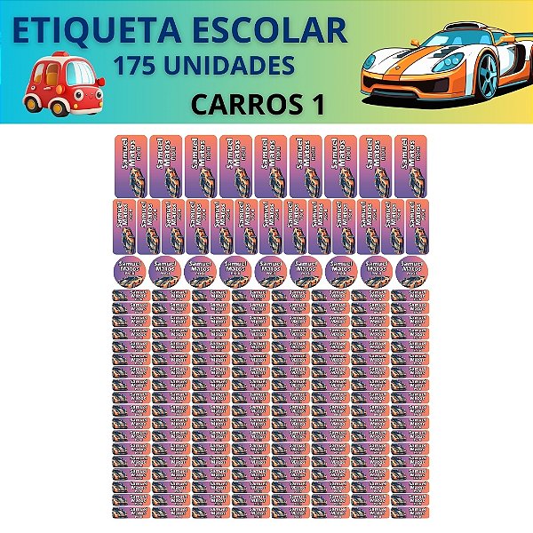 175 Etiquetas Escolares Vinil Carros