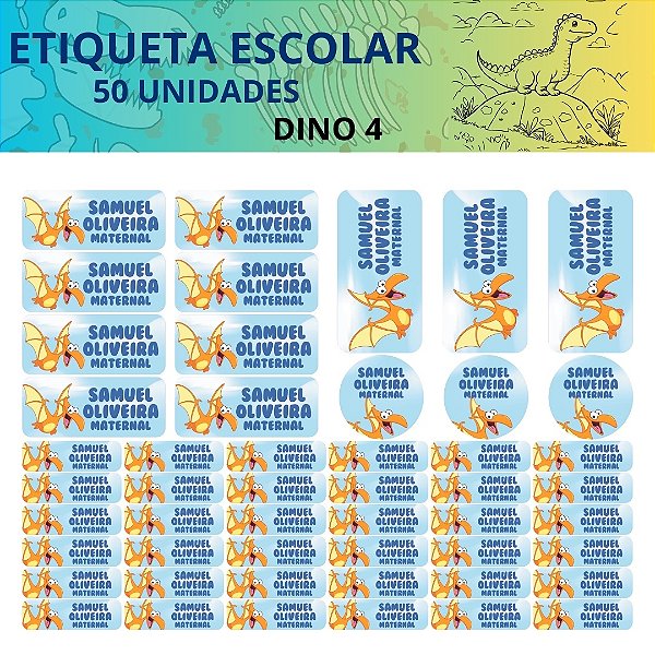 50 Etiquetas Escolares Vinil Dinossauro