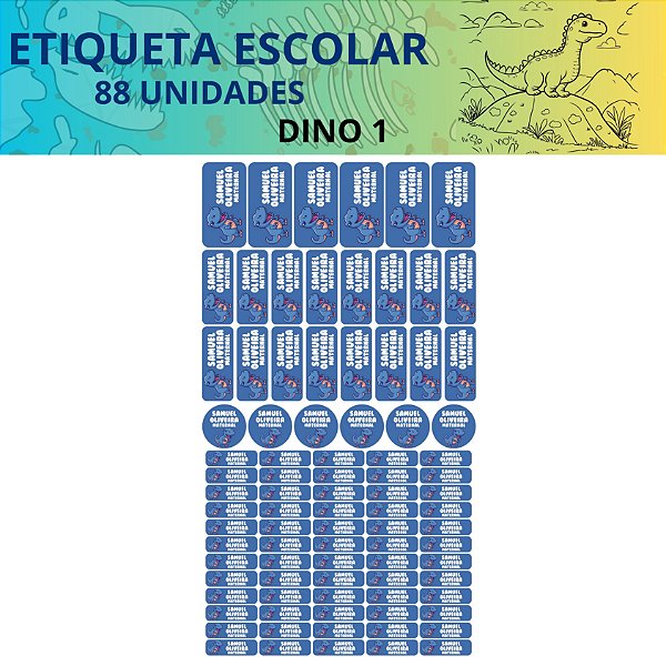 88 Etiquetas Escolares Vinil Dinossauro