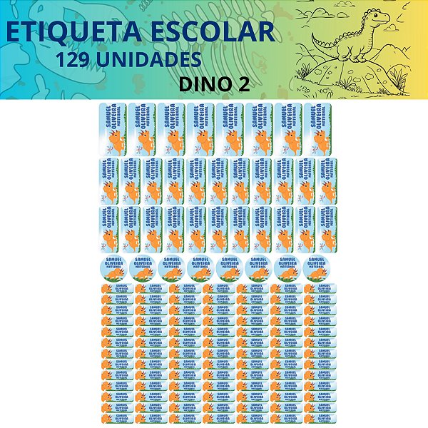 129 Etiquetas Escolares Vinil Dinossauro