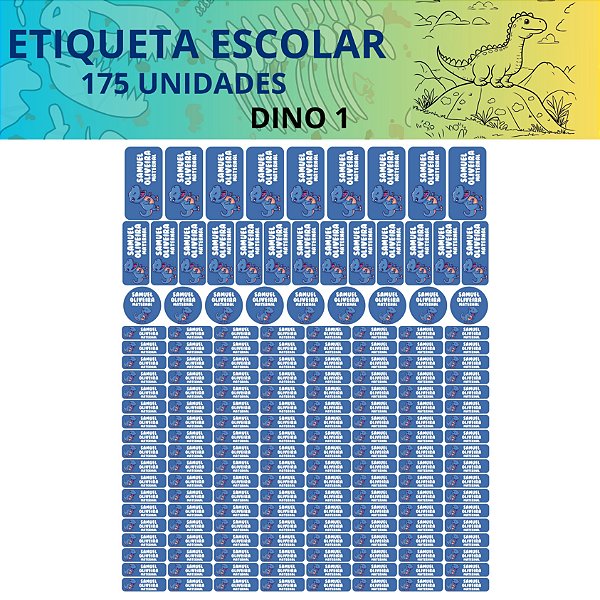 175 Etiquetas Escolares Vinil Dinossauro