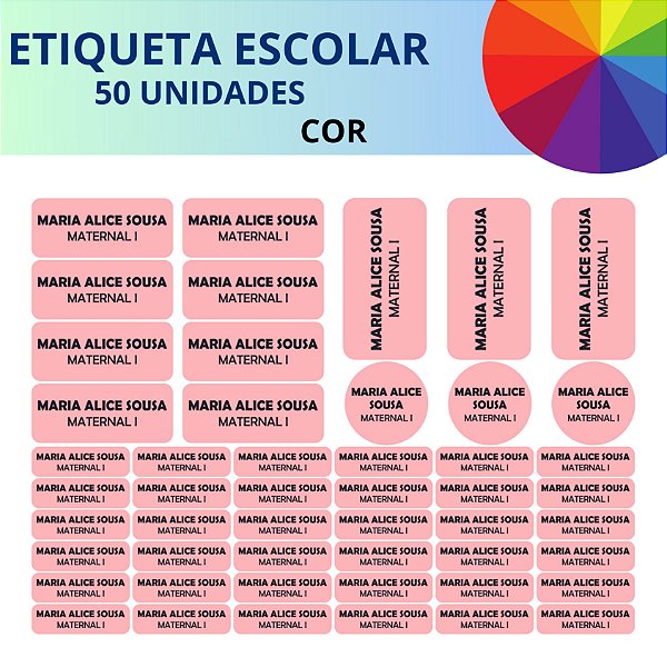 50 Etiquetas Escolares Vinil CORES