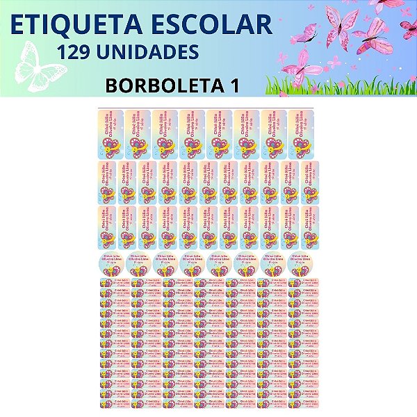 129 Etiquetas Escolares Vinil Borboleta