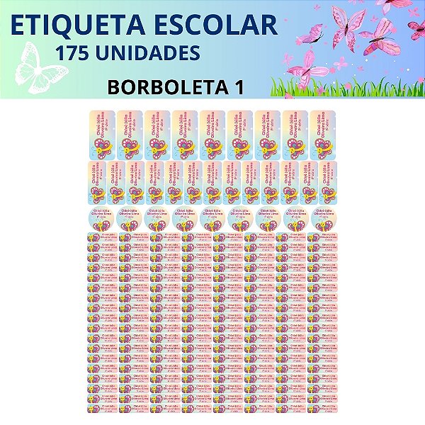 175 Etiquetas Escolares Vinil Borboleta
