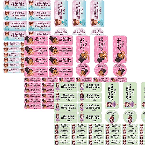 50 Etiquetas Escolares Vinil Princesa