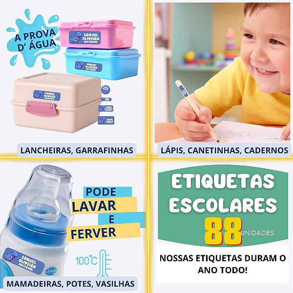 88 Etiquetas Escolares Vinil Escolha seu Personagem