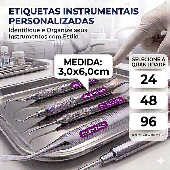 Etiquetas Adesivos 3,0x6,0cm Dentista Autoclavável 180o