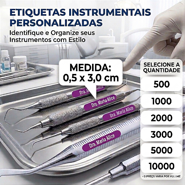 Etiquetas Adesivos 0,5x3,0cm Dentista Autoclavável 180o
