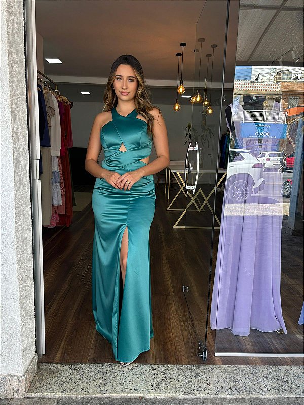 VESTIDO CETIM COR ESMERALDA