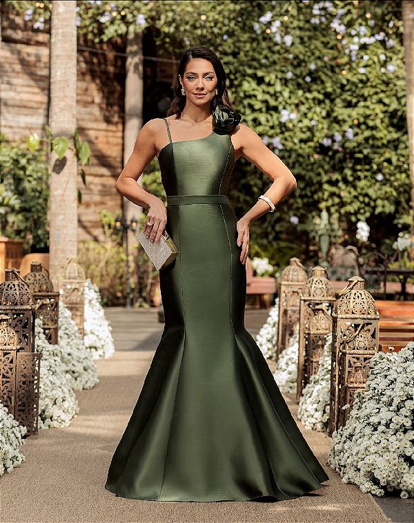 VESTIDO VERDE COM FLOR E ALCINHA