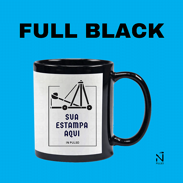 Caneca Cerâmica 300ml Preta Com Tarja para Personalização