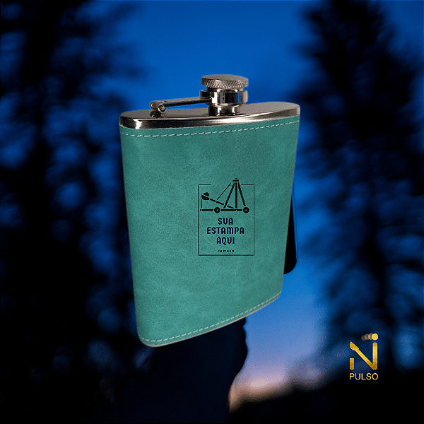 Cantil de Aço Inox Personalizado com Capa em Courino 240ml