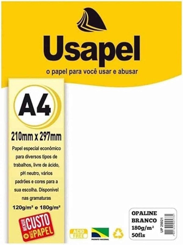Filiperson 25021 Papel A4 Opaline Usapel Branco 180g. - Pacote com 50 Folhas