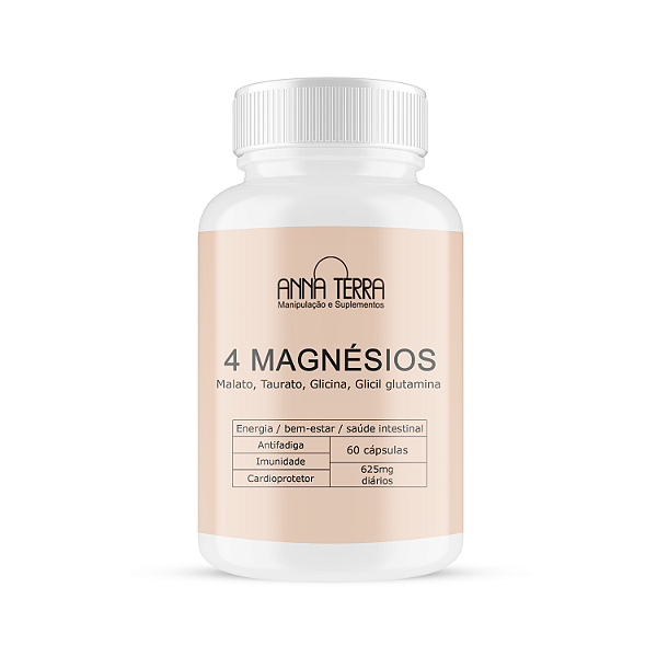 4 Magnésios - Malato, Glicil glutamina, Taurato, Glicina - 625mg - 60 cápsulas