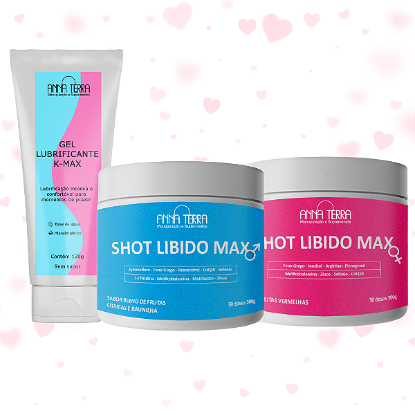 Kit Sensações & Prazer - Shot Libido Max Mulher, Shot Libido Max Homem e Gel Lubrificante KMAX