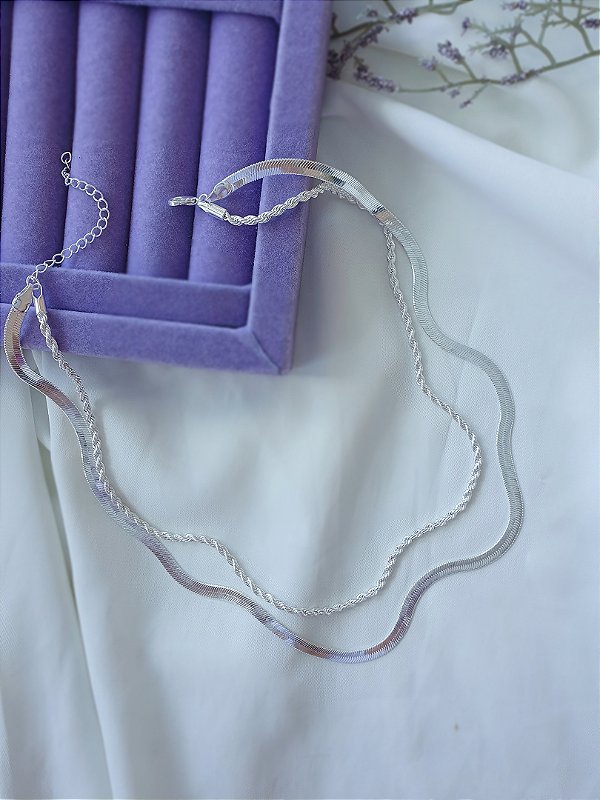 Colar/choker duplo fita+baiano