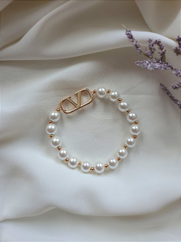 Pulseira pérola dourada premium
