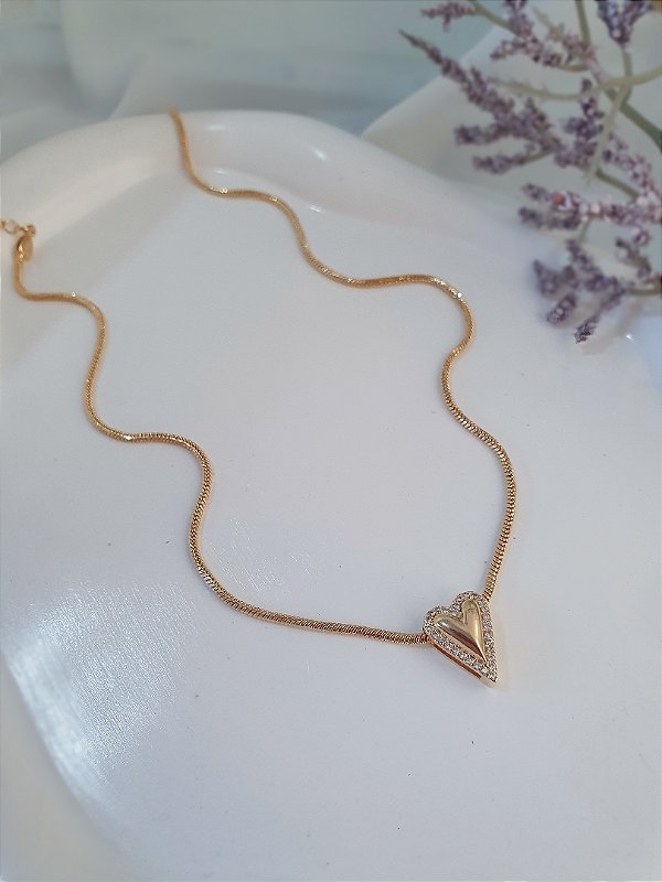 Choker coração detalhado dourado