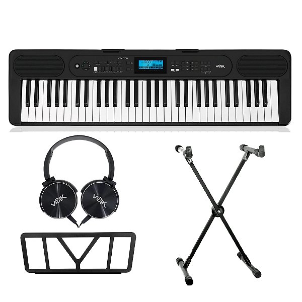 Kit Teclado Musical Eletrônico 61 Teclas Voik VTX-730 Com Suporte