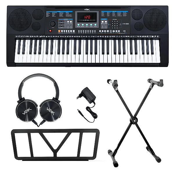 Kit Teclado Musical Eletrônico 61 Teclas Voik VTX-350 Com Suporte