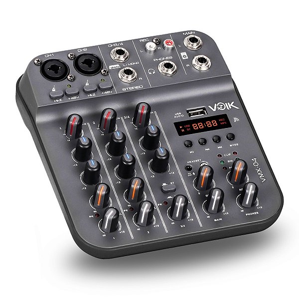 Mesa de Som Interface 4 Canais Bluetooth USB Voik VMX-04