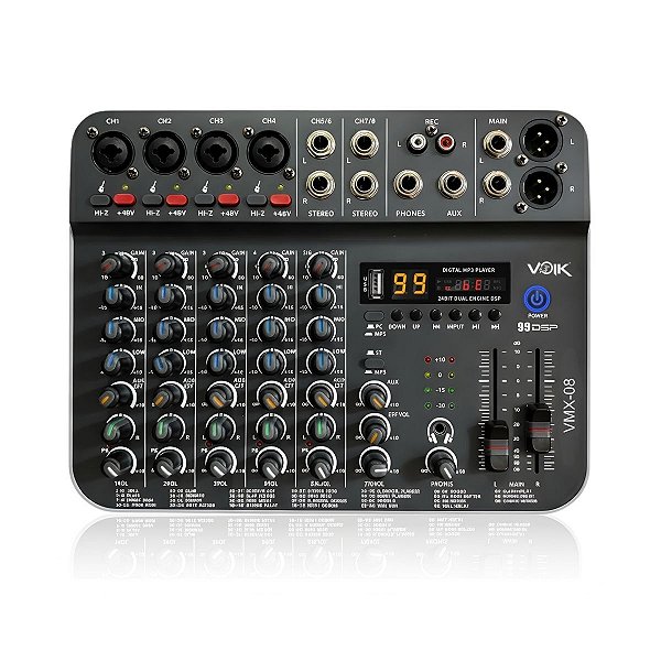 Mesa de Som Interface 8 Canais Bluetooth USB Voik VMX-08