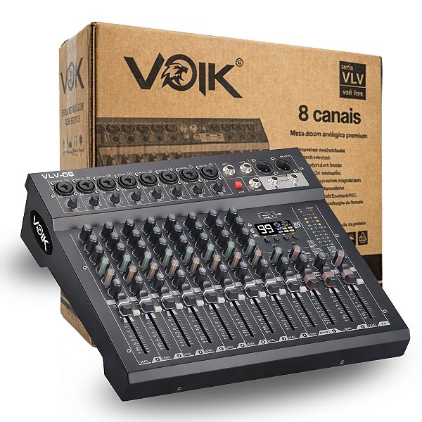 Mesa De Som Interface 8 Canais Voik VLV-08 USB PC Bluetooth