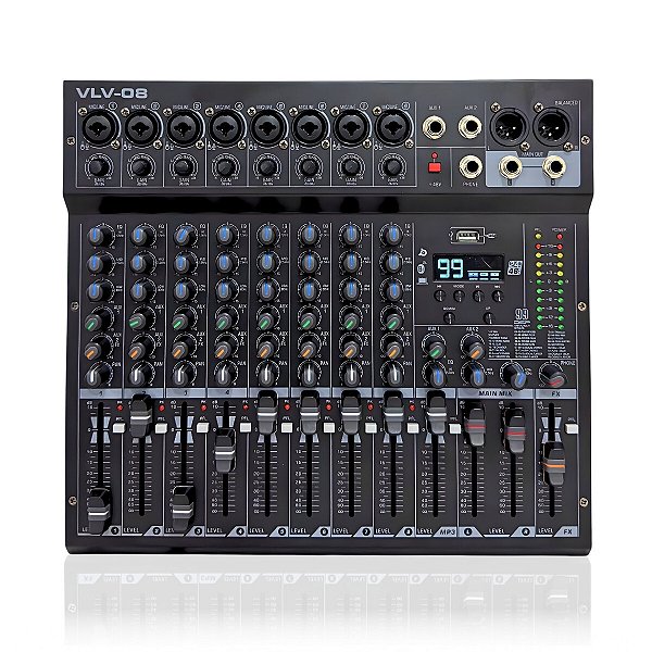 Mesa De Som Interface 8 Canais Voik VLV-08 USB PC Bluetooth