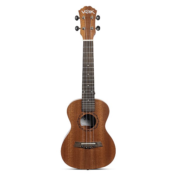 Ukulele Voik ALOHA-230 Concert Acústico Nylon Tampo Sapele Fundo Abaulado 23" Polegadas Escala Rosewood 18 Trastes Tarraxas Pretas Mahogany Fosco Para Destros