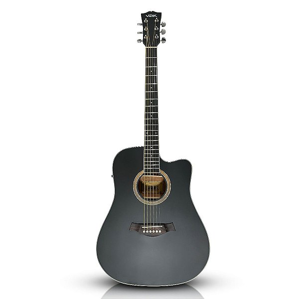 Violão Eletroacústico Voik SERENATA Cor Preto Fosco Folk Cutaway Cordas de Aço Captador EQV-5 Com Afinador ORIGIN Series Para Destros