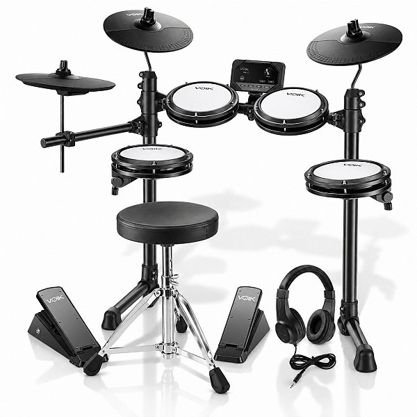 Bateria Eletrônica Voik VIBE-600 Nitro Core MIDI USB 7 Peças Caixa Mesh 20 Kits Silenciosa Completa Com Banco + Fone + Baqueta Para Iniciantes E-DRUMS Series Cor Preto Bivolt 110v/220v