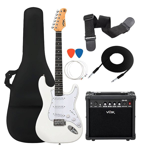 Kit Guitarra Elétrica Voik Pure White Gloss Com Amplificador