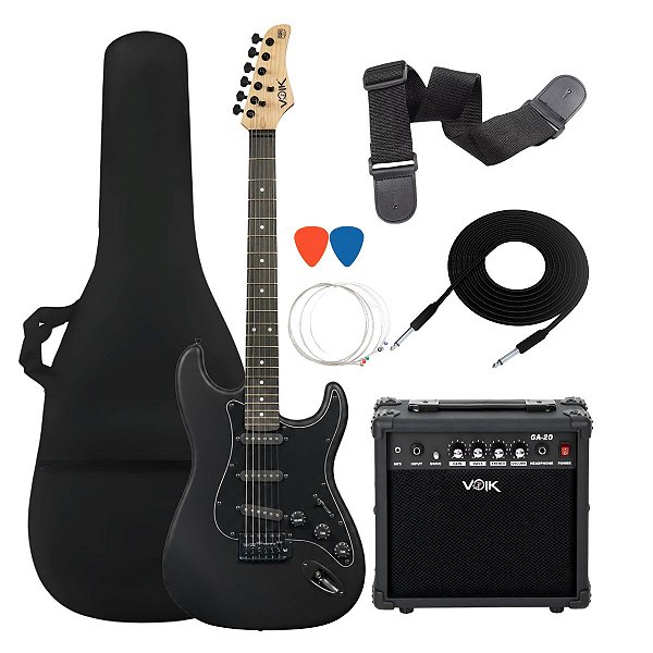 Kit Guitarra Elétrica Voik 100 Noir Matte Black Com Amplificador