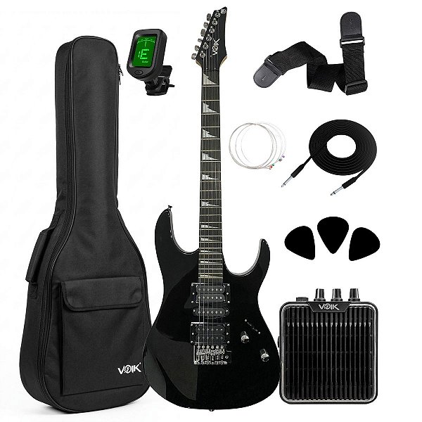 Kit Guitarra Eletrica Voik Venom 160 Gloss Black Com Acessorios