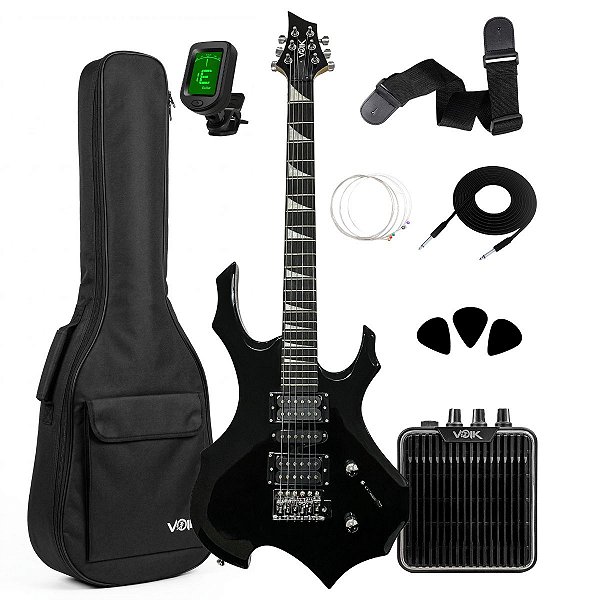 Kit Guitarra Eletrica Voik Reaper 180 Gloss Black com Acessorios