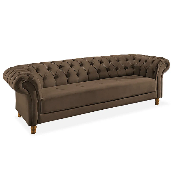 Sofá Chesterfield Forever 4 Lugares Veludo 2.44m Clássico - Pés Madeira