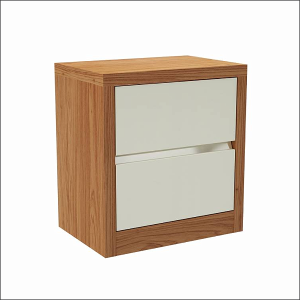 Mesa Cabeceira Moderna 53x58x45cm 2 Gavetas MDF OffWhite/Freijó - Quarto