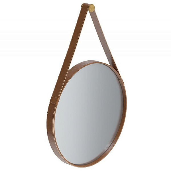 Espelho Decorativo Redondo Aqua 80cm Com Alça Courissimo Marrom