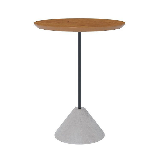 Mesa Canto Lateral Stone Redonda Alta 52x62cm Tampo MDF e Base Cimento