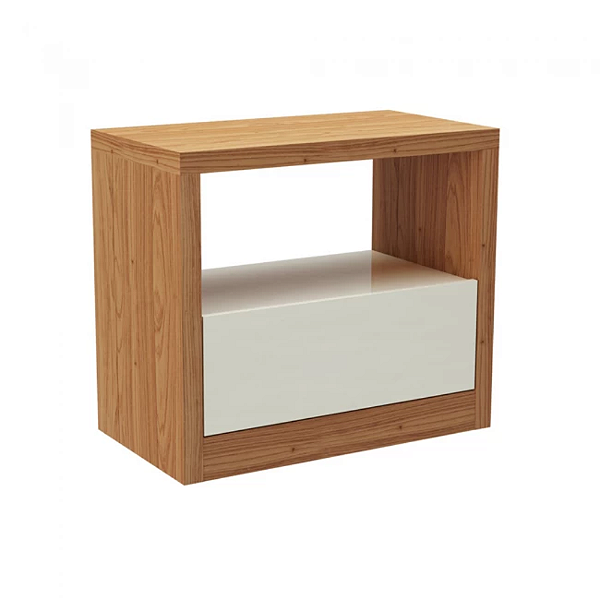 Mesa De Cabeceira Design Moderno Com Gaveta OffWhite/Freijó 100% MDF 67x58x37cm