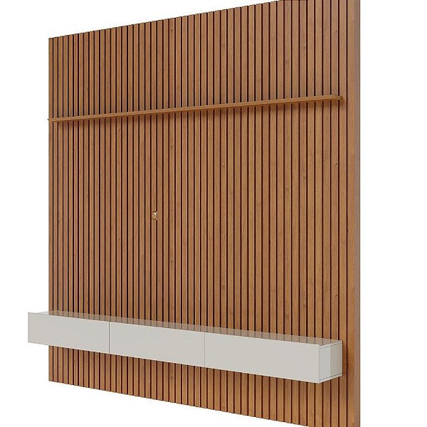 Painel Home Ripado Prime Nature Off White Sala de TV 75 Polegadas 2.80m