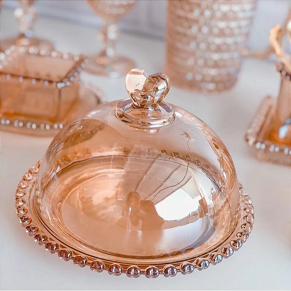 Queijeira de Cristal de Chumbo Daisy Âmbar 19,5cm x 13cm - Wolff