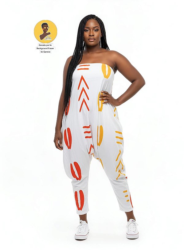 Macacão Saruel Tomara que Caia Afro Composição 96% Poliéster 04% Elastano