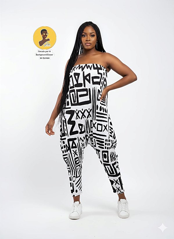 Macacão Saruel Tomara que Caia Afro Composição 96% Poliéster 04% Elastano