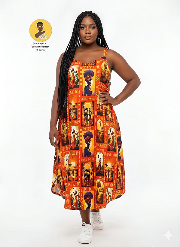 Vestido Longo Afro Painéis Africanos – 96% Poliéster 04% Elastano