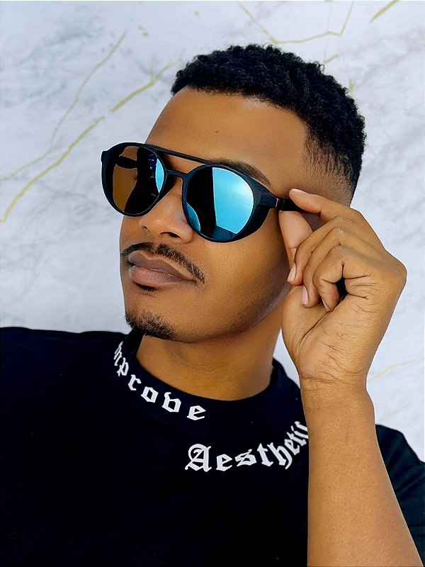 Óculos de Sol Dubai Redondo - PRETO/AZUL