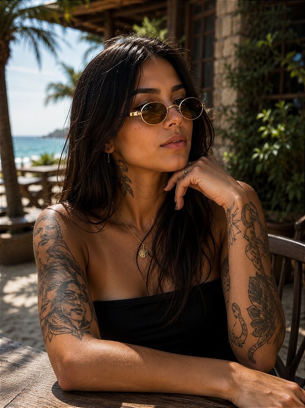 Óculos de Sol Gatinho Angel - dourado com Marrom