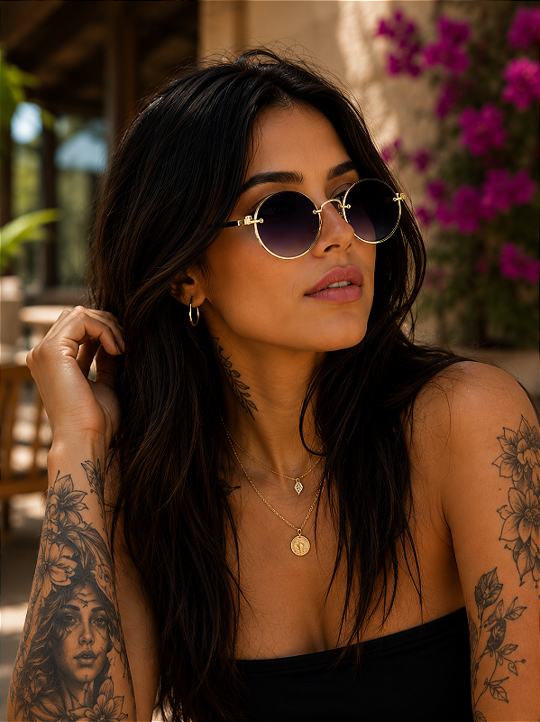 Óculos de Sol Gatinho Angel - dourado com petro