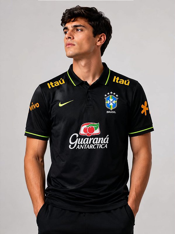 CAMISETA DO BRASIL POLO PRETA DE TREINO - PREMIUM