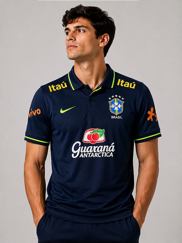 CAMISETA DO BRASIL POLO AZUL MARINHO - PREMIUM
